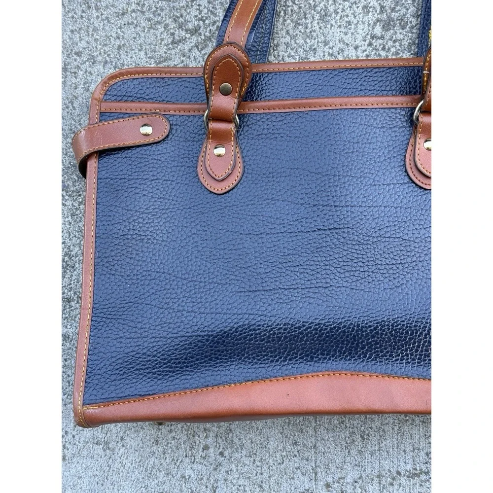 Beautiful Dooney & Bourke Navy Pebbled Leather Shoulder Satchel Briefcase